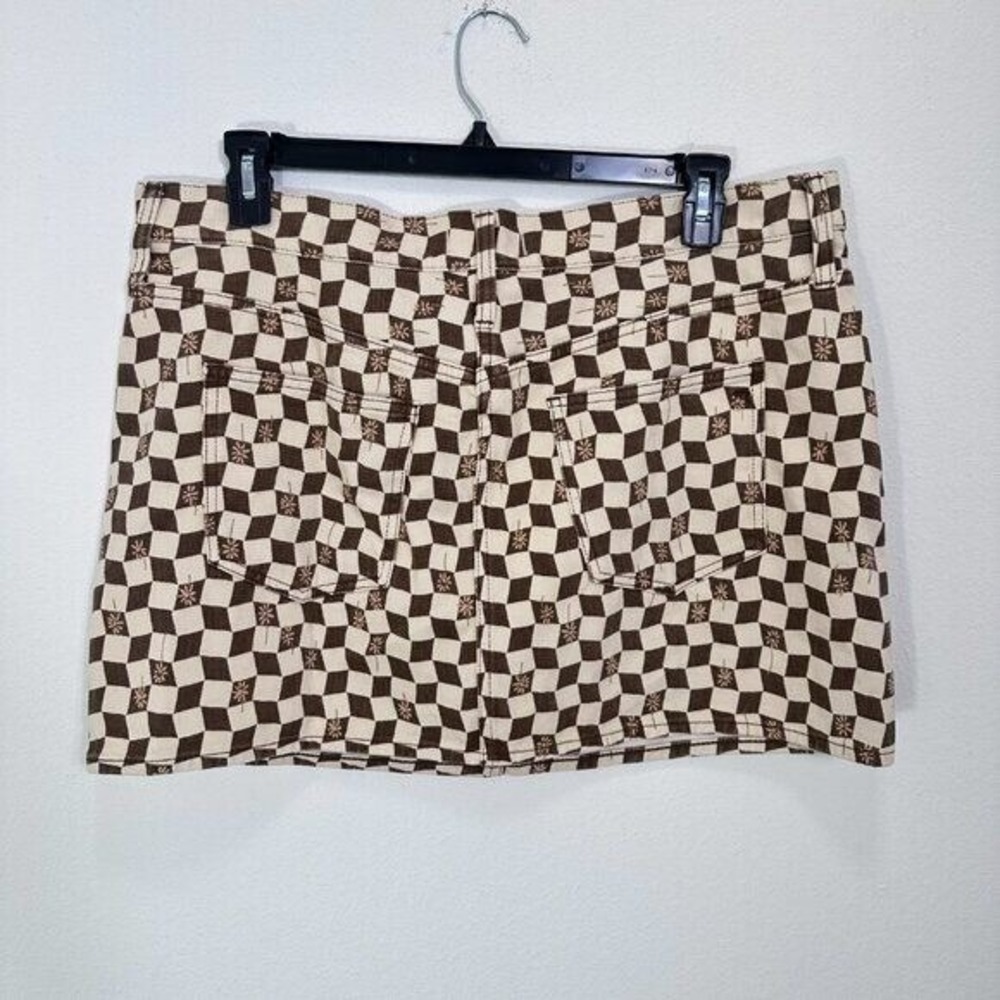 Madewell Brown Cream Daisy Checkered Print Denim Mini Skirt Size‎ 32 NWT - Picture 2 of 5